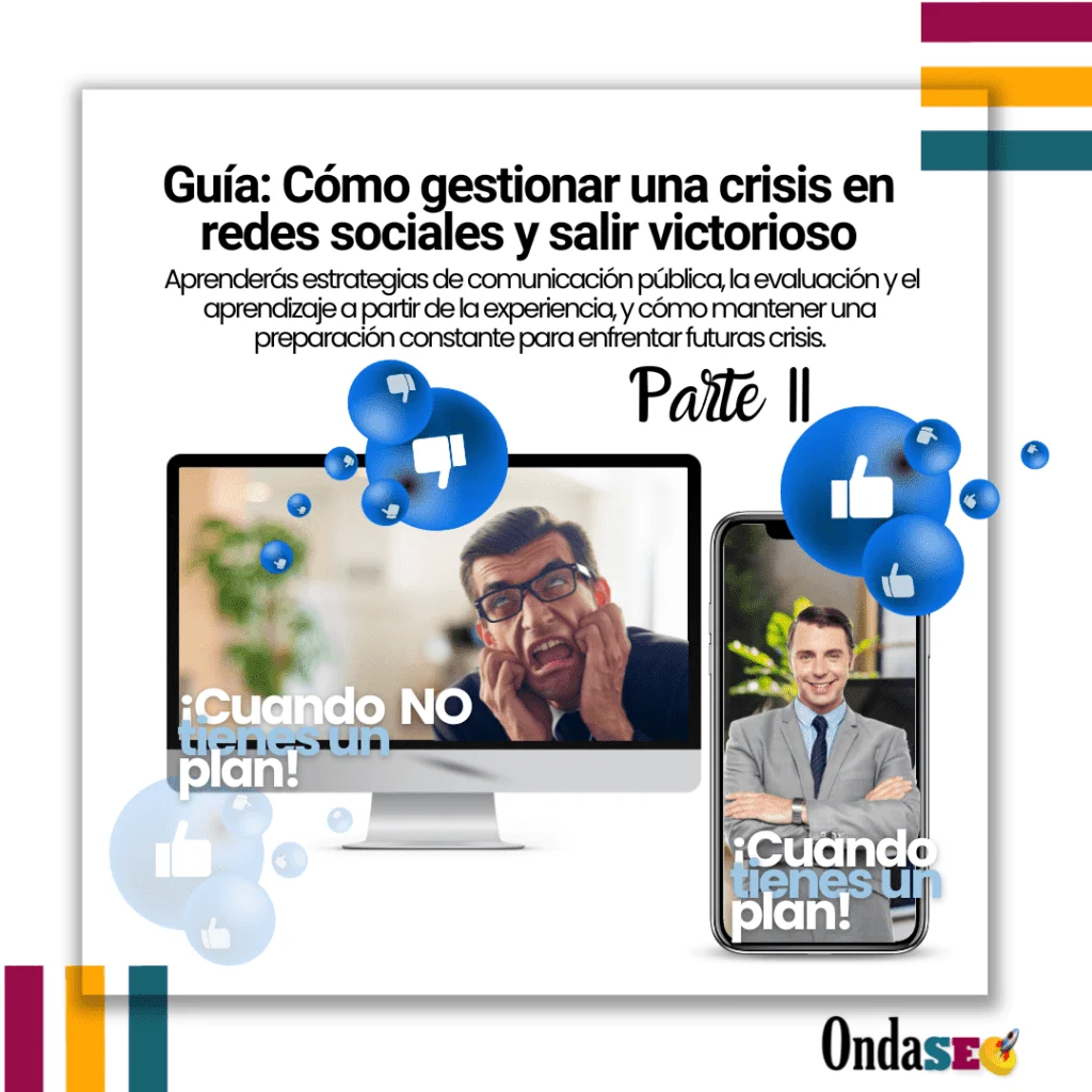 Dispositivos con imágenes de hombres uno confiado y otro asustado por no tener un plan para manejo de crisis en redes sociales