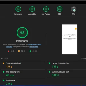 Muestra reporte Lighthouse de agencia SEO en Venezuela