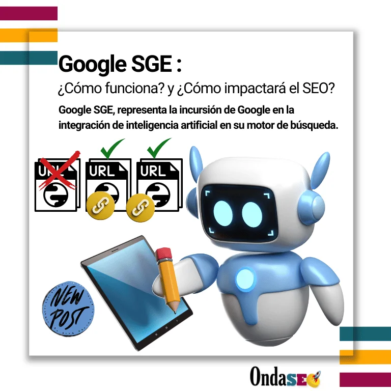 Muestra cómo funciona Google SGE. Robot seleccionando URL relevantes para la intención de búsqueda