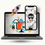 Muestra dispositivos con imágenes referentes a técnicas SEO y redes sociales en Vzla