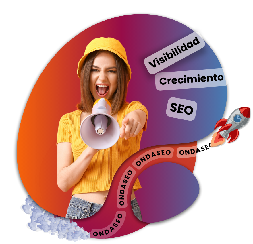 Muestra mujer con megáfono representando la fuerza de la redacción de contenido en el SEO